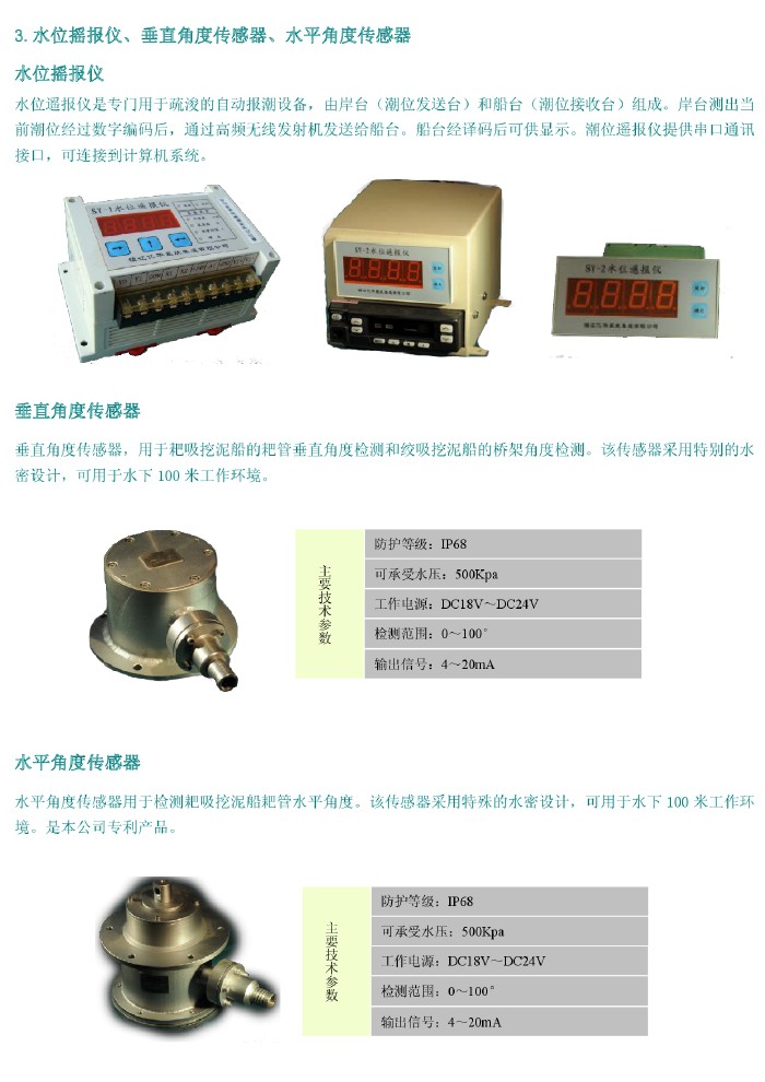 水位搖報(bào)儀、垂直角度傳感器、水平角度傳感器